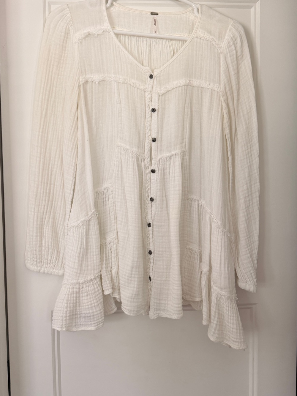 Free People Creamy White Button-Front Gauze Tunic